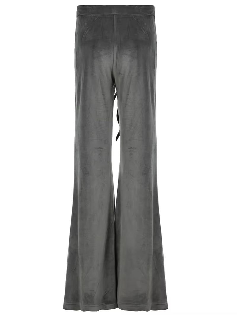 Low Waisted Velvet Flared Heart Rhinestone Pants