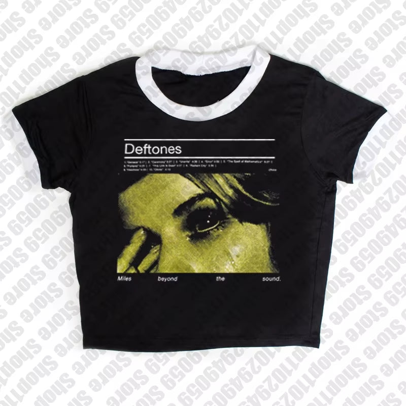 Aesthetic Women Letter Gothic Crop Tops Streetwear Vintage Casual Short Sleeve T-Shirt 2000S Y2K Style Clothes Baby Tee Emo Girl