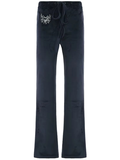  Low Waisted Velvet Flared Heart Rhinestone Pants