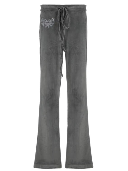  Low Waisted Velvet Flared Heart Rhinestone Pants
